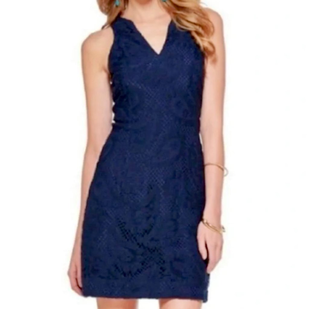 Lilly Pulitzer Dress Sz 6 Augusta Shift Drippy Paisley Navy Blue Mini Resortwear